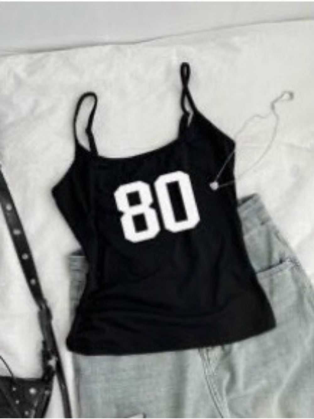 Black '80' Spaghetti Strap Tank Top - Women's